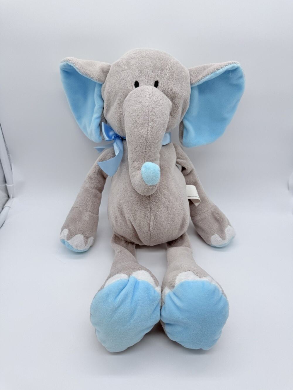 Burton + Burton Gray & Blue Elephant Floppy Plush Stuffed Toy 17"